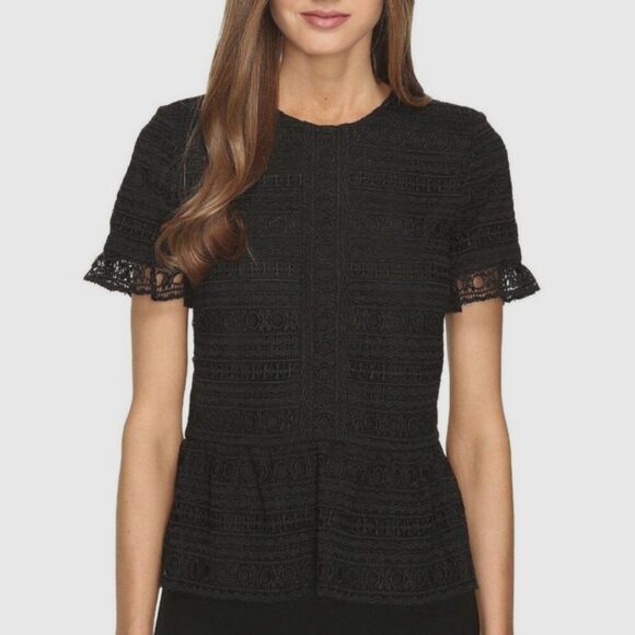 Kate Spade Mixed Lace Top, Black with Peplum, Sz XS: romanticore, dark feminine - Picture 1 of 10